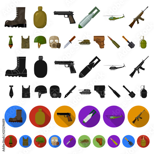 Army and armament cartoon icons in set collection for design. Weapons and equipment vector symbol stock web illustration.