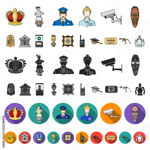Museum and gallery cartoon icons in set collection for design. Storage and exhibition of showpiece vector symbol stock web illustration.