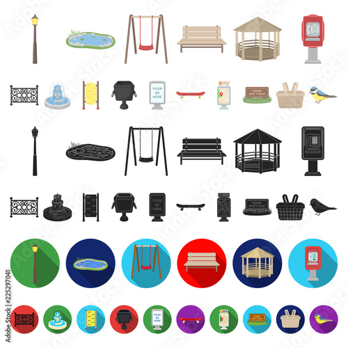 Park, equipment cartoon icons in set collection for design. Walking and rest vector symbol stock web illustration.