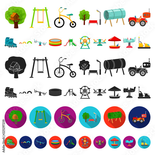 Playground, entertainment cartoon icons in set collection for design. Attraction and equipment vector symbol stock web illustration.