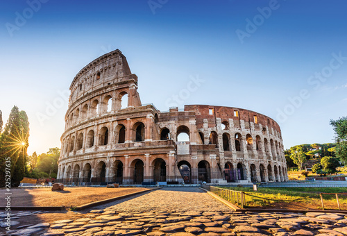 Rome, Italy. The Colosseum or Coliseum at sunrise.
