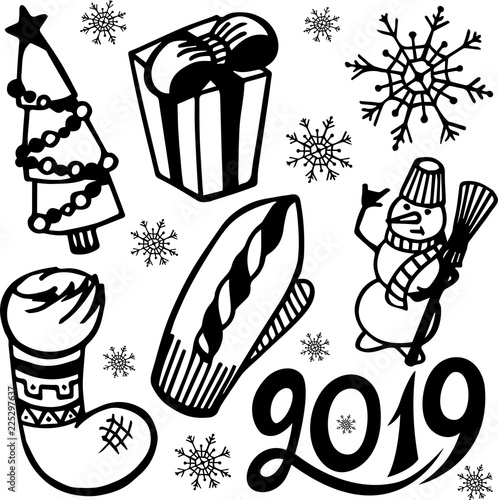 Christmas & New year set. Winter holidays. Vector illustrations, background. Decoration kit