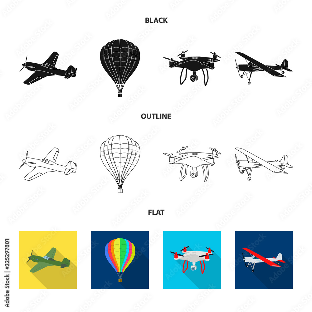 Isolated object of plane and transport symbol. Collection of plane and sky stock vector illustration.