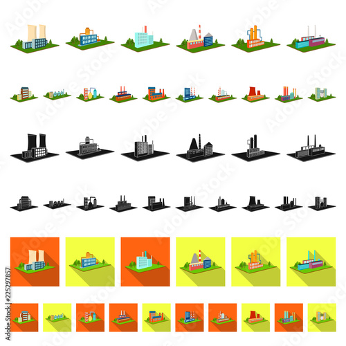 Factory and plant cartoon icons in set collection for design. Production and enterprise vector isometric symbol stock web illustration.