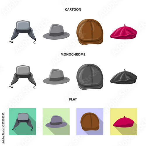 Vector design of headgear and cap logo. Collection of headgear and accessory stock vector illustration.