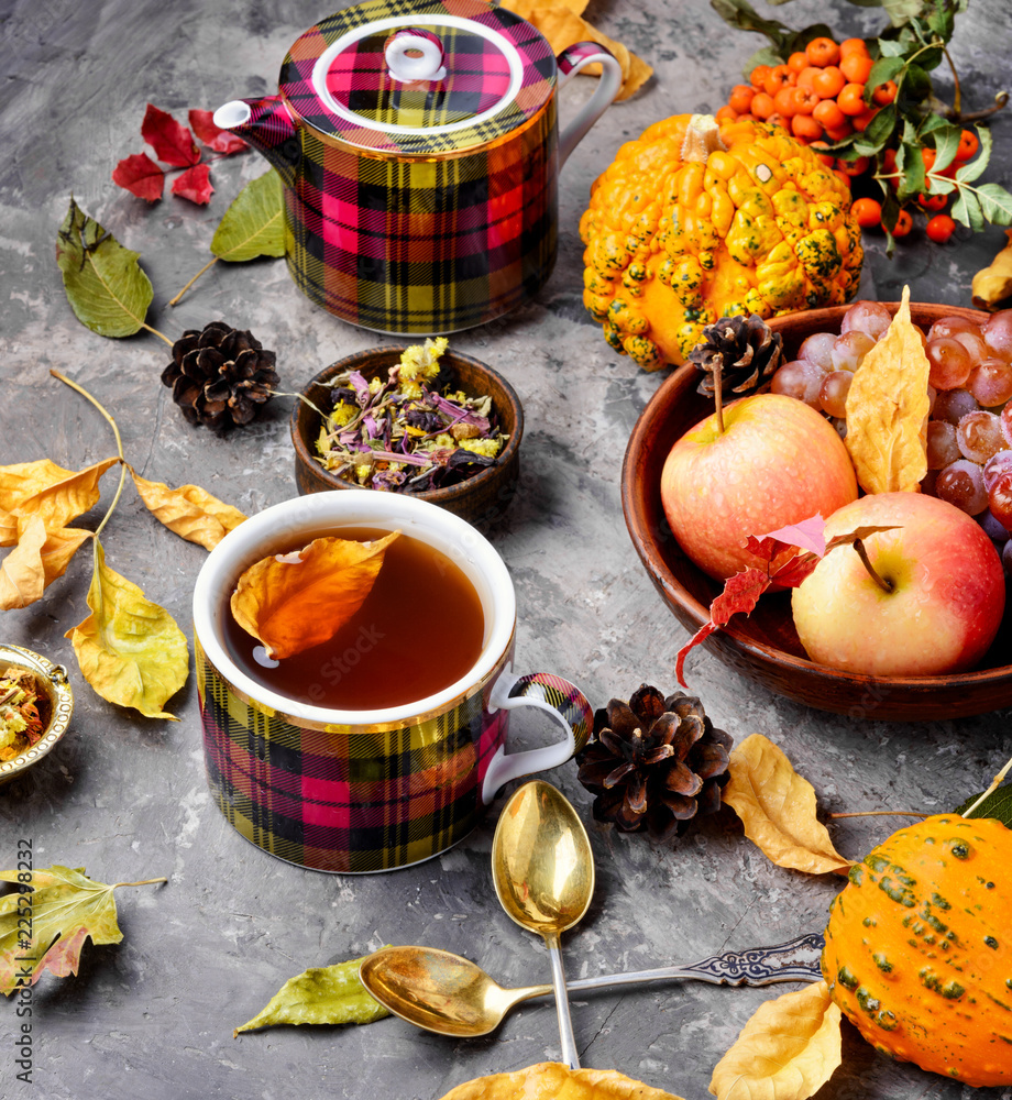Autumn still life with tea cups Autumn still life with tea cups