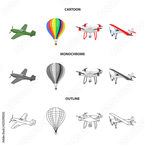 Vector illustration of plane and transport symbol. Set of plane and sky stock vector illustration.