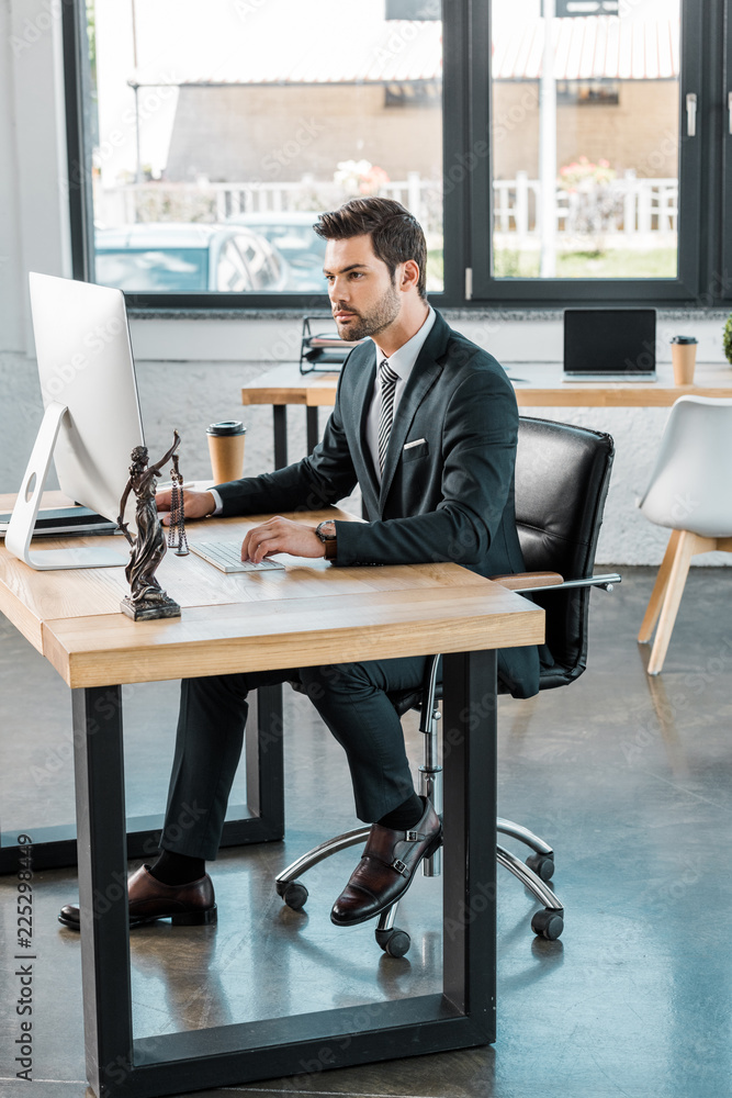 handsome lawyer working with computer at table in office