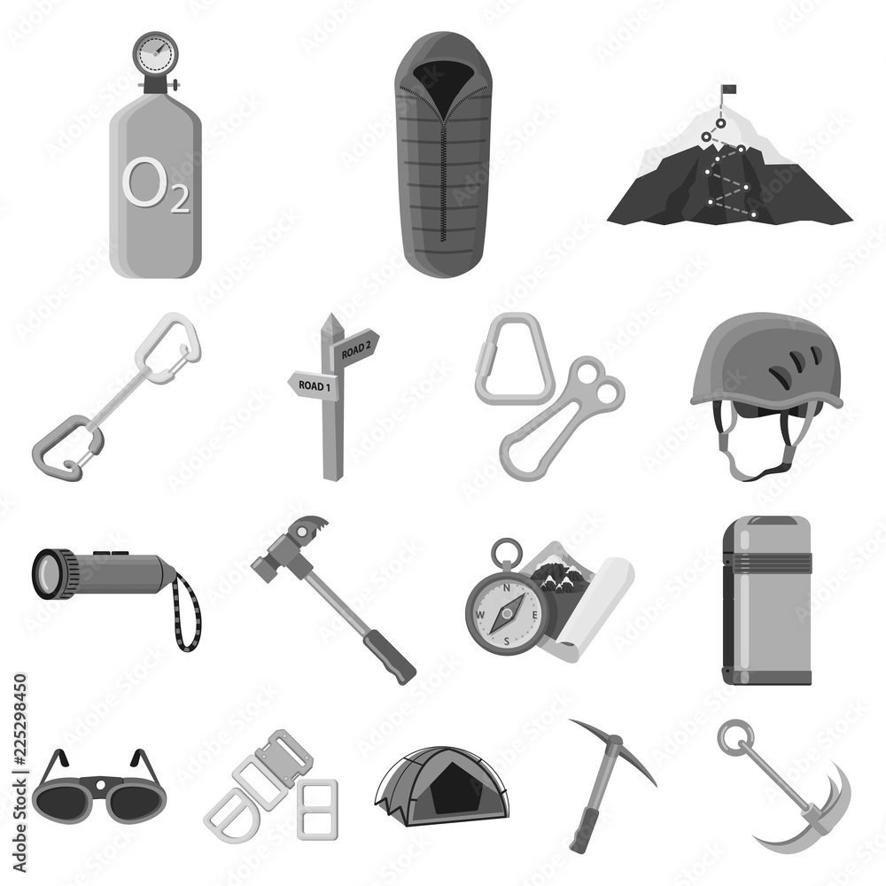Obraz premium Vector design of mountaineering and peak logo. Collection of mountaineering and camp stock symbol for web.