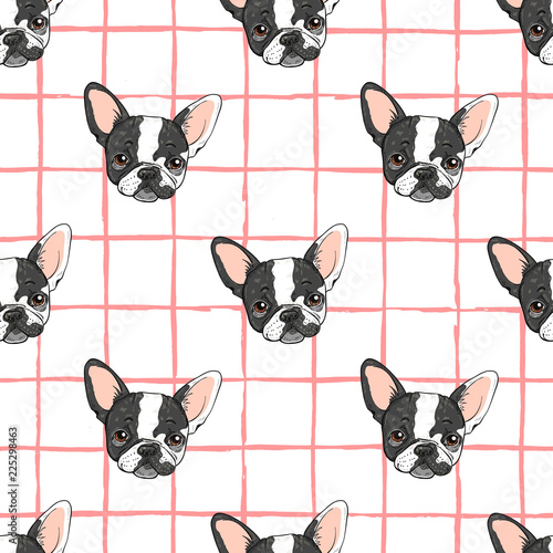 seamless vector pattern with funny french bulldog, trendy fashion print design