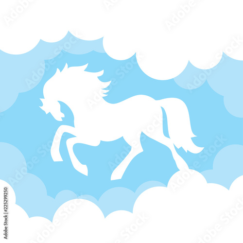 Beautiful young horse in clouds.