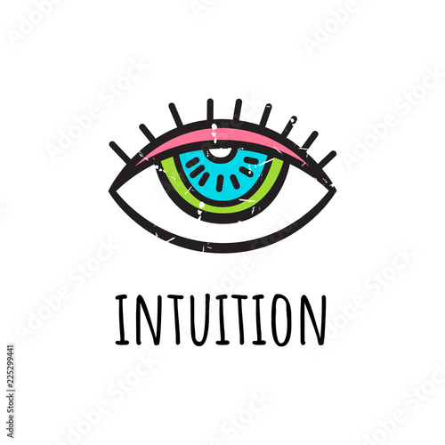 Intuition. Vector illustration. The third eye in hand-drawn style.
