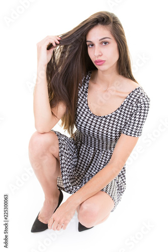 beautiful woman posing in photo studio