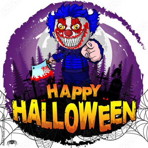 Happy Halloween Design template with evil clown. Vector illustration.