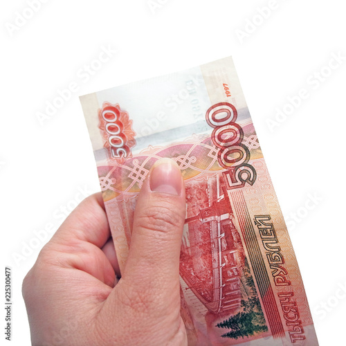 5000 rubles in hand isolated on white