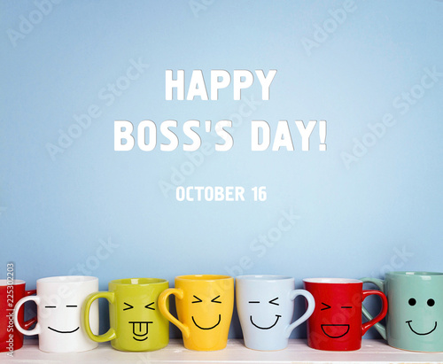 Boss day background with colorful mugs.
