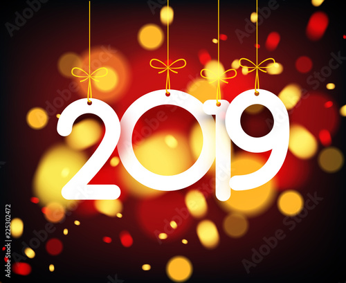 Bright blurred 2019 New Year card with lights.