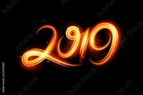 Fire motion effect to 2019 happy new year