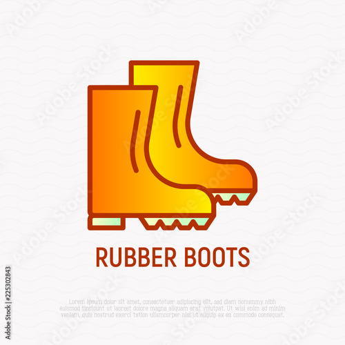 Rubber boots thin line icon. Modern vector illustration of waterproof footwear.