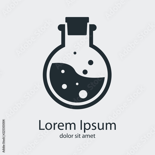 Logotipo probeta circular con liquido en fondo gris