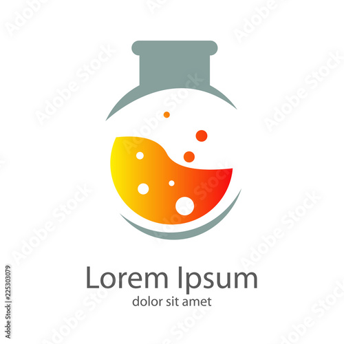 Logotipo probeta circular espacio negativo con liquido naranja