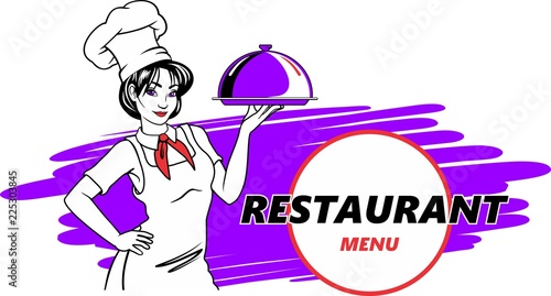 Restaurant cafe menu, template design. Food flyer with chef on background