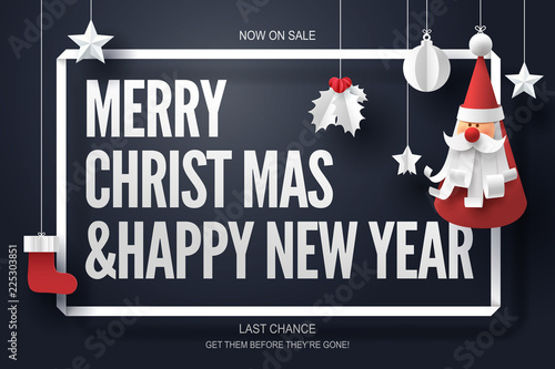 Paper art of Merry Christmas and happy new year with Santa Claus