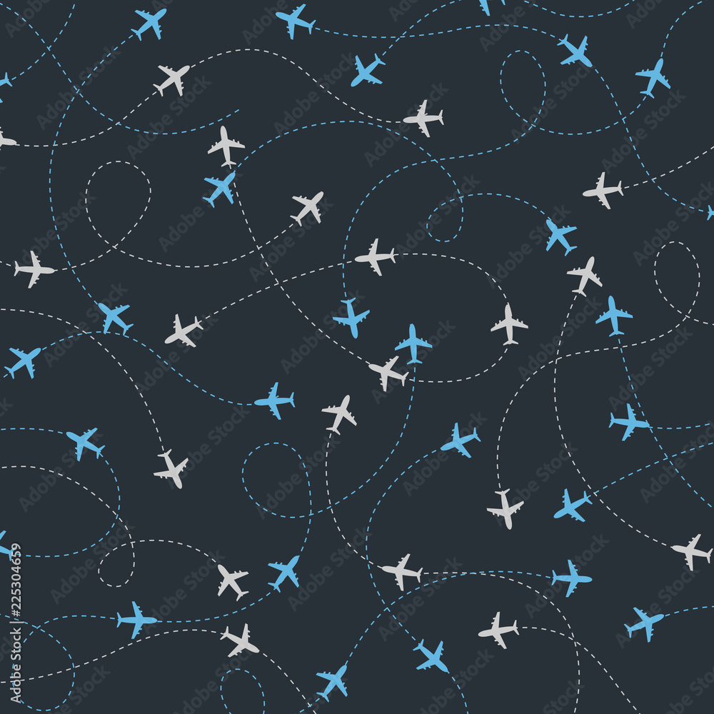 travel around the world airplane routes seamless pattern