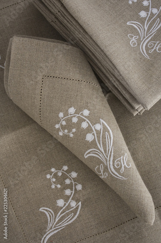 Embroidered linen napkins with monogram