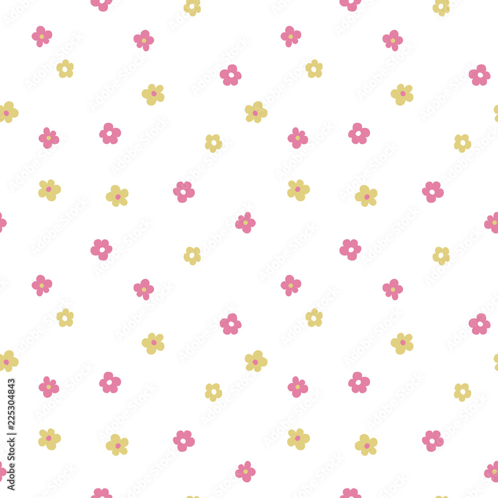 vector color pink yellow simple flower seamless repeating pattern childish doodle pattern for your design