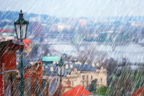 autumn landscape in the czech republic / rain in Prague, red roofs, panoramic view of Prague in rainy autumn, weather cold