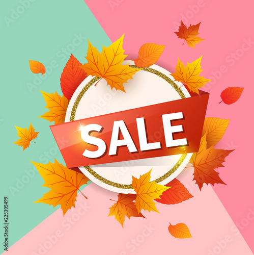 Round banner for seasonal fall sale.