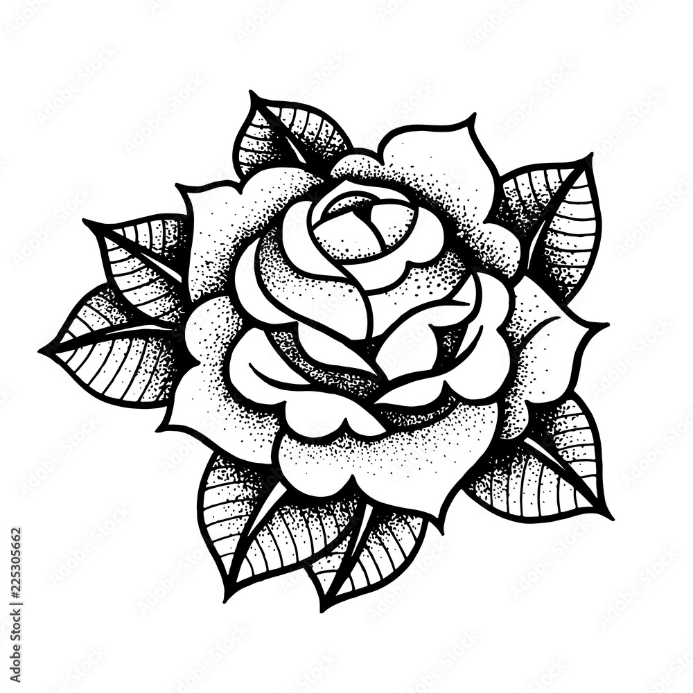 Naklejka premium Tatuaż róży kwiat. Sztuka ilustracji wektorowych Izolowany wektor