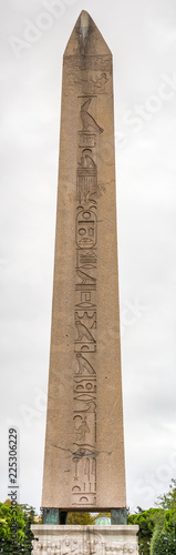 Panorama of the Egyptian obelisk on the Hippodrome in Istanbul in Turkey, assembled on edge.