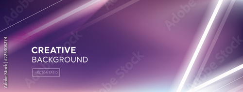 Modern abstract vivid sparkling laser light beams on purple banner background