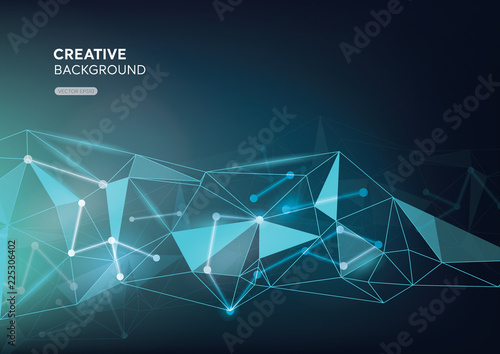 Futuristic digital network creative background in gradient dark blue and turquoise colors with space for text