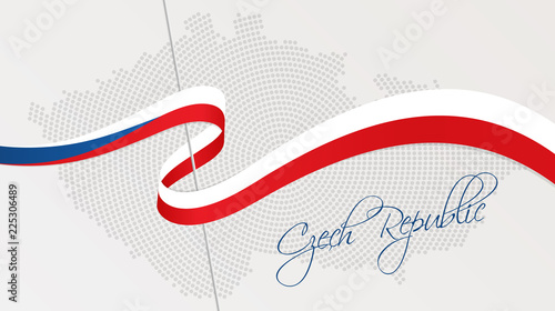 Wavy national flag and radial dotted halftone map of Czech Republic