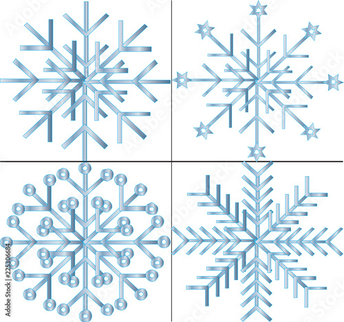 snowflake winter set of black isolated nine icon silhouette on white background