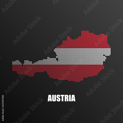 Pixelated map of Austria with national flag