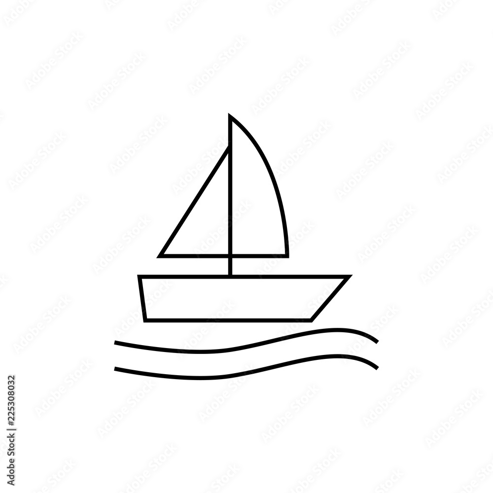 Single one line drawing motor boat or small boat with outboard motor. Sea  or river ship, flat icon. Sea and river vehicles. Water transport.  Continuous line draw design graphic vector illustration 23470107