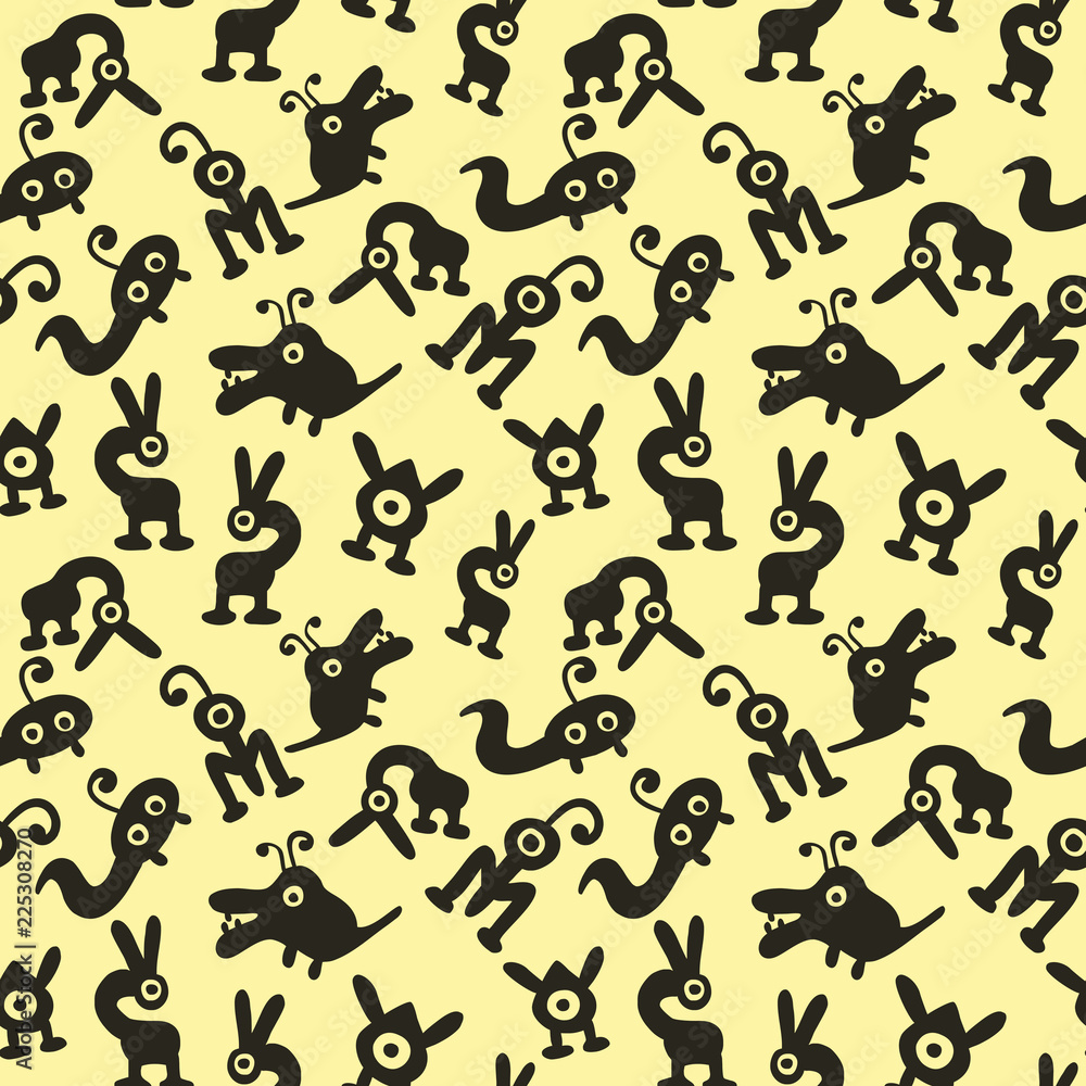 seamless background with monsters and aliens beige