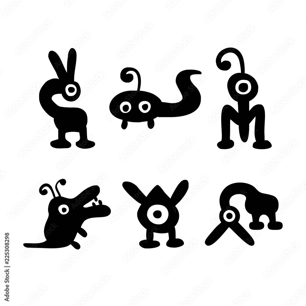 Obraz premium vector hand drawn monsters black monochrome