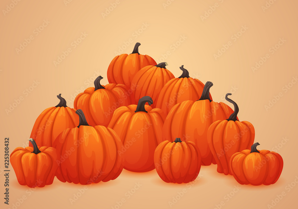 Vector autumn banner, poster template. Heap of ripe orange pumpkins. Harvest, thanksgiving or halloween design. Vector autumn banner, poster template. Heap of ripe orange pumpkins. Harvest, thanksgiving or halloween design.