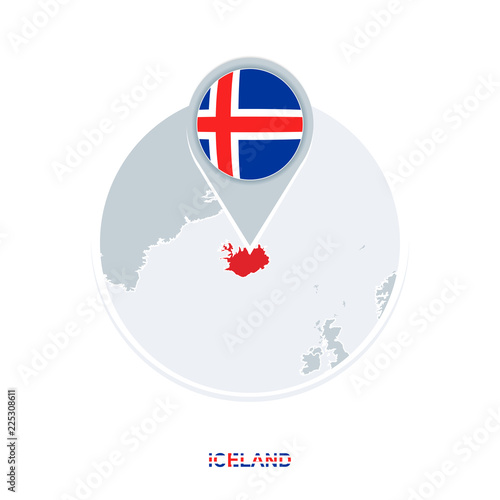 Iceland map and flag, vector map icon with highlighted Iceland