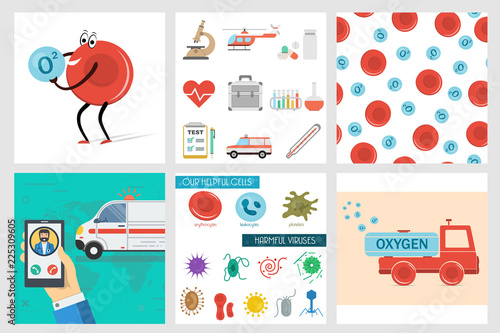 Vector six square medical banners in flat style