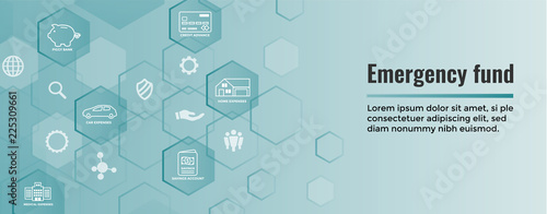 Financial Emergency Fund Icons with Umbrella - Home or House, Car or Vehicle Damage, Job Loss or Unemployment, and Hospital or Medical Bills