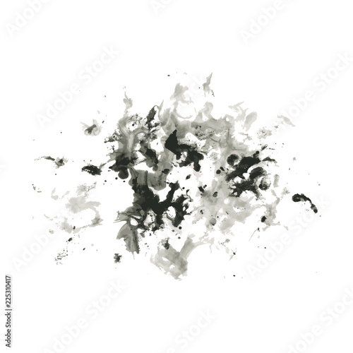 Paint splash background. Black watercolor stain. Abstract grunge ink texture isolated on white. Vector illustration