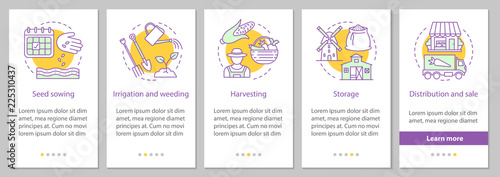 Agricultural business onboarding mobile app page screen with lin