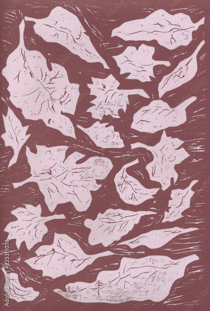 white leaves on a colored background, linocut white leaves on a colored background, linocut