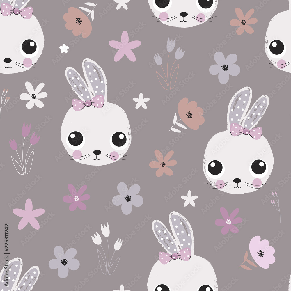 Seamless pattern with rabbits and flowers Seamless pattern with rabbits and flowers